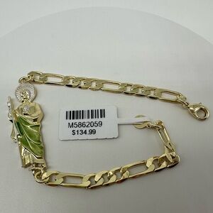 Stylish 8” Saint Bracelet Unisex Design with‎ Green Accents Gift-Ready Religious